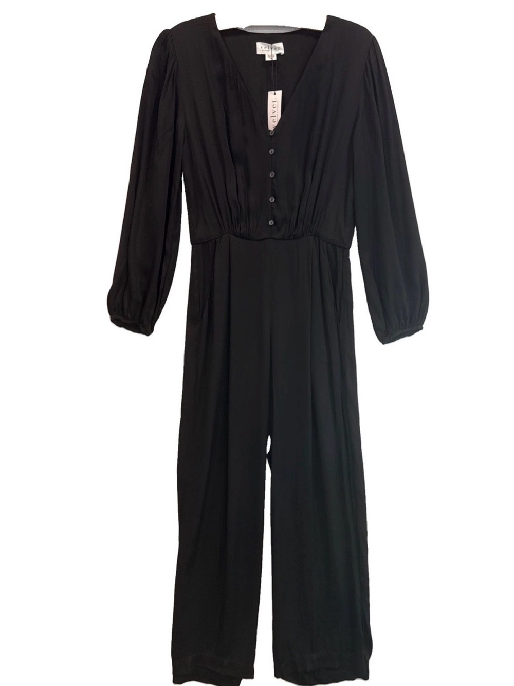 VELVET By Graham & Spencer Adalia Satin Jumpsuit Black XS (Fits S) $268 NWT